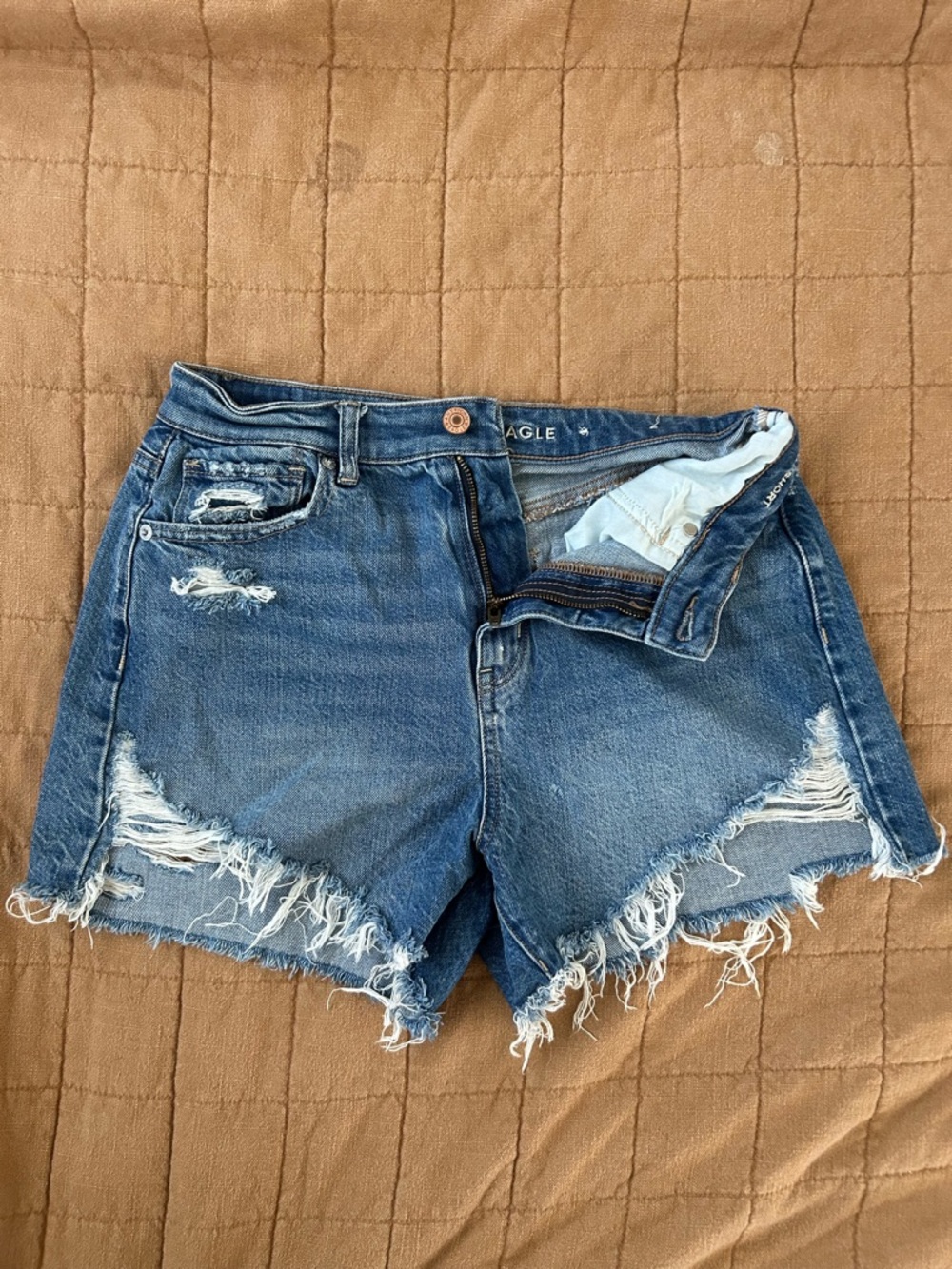 American Eagle Outfitters Frayed Distressed Denim Shorts in Blue